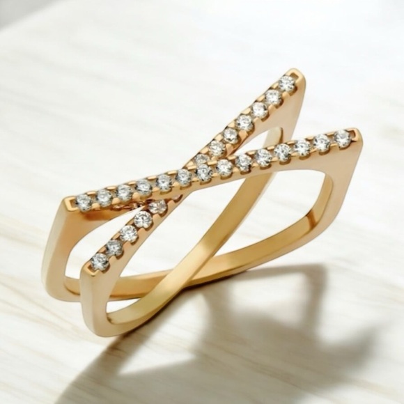 NWOT STERLING SILVER SPLIT-DOUBLE-SHANK X RING WITH CZ - Picture 11 of 15